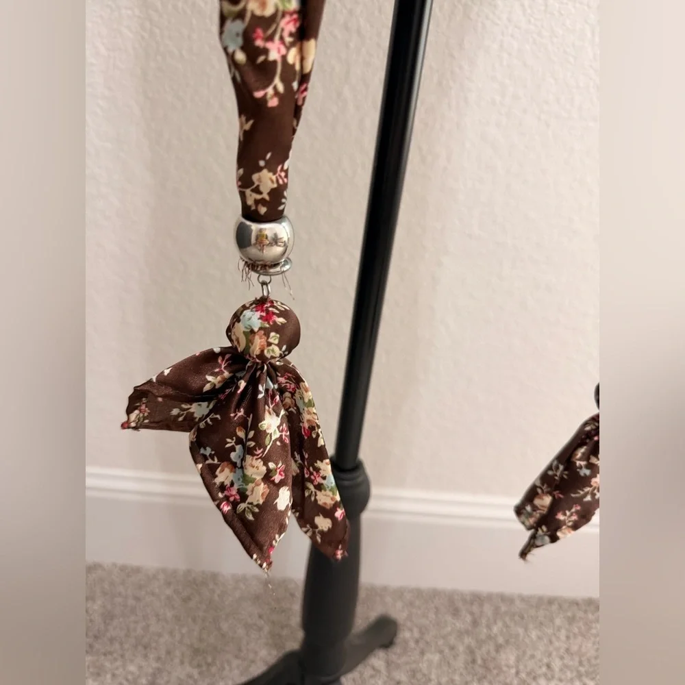 Floral Print Scarf Silver Accent Ends Boho Romantic